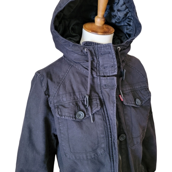 LEVI STRAUSS |Vintage Levi's Canvas Parka, Black, Hooded Quilted Retro Levi Sz.M - Picture 5 of 16
